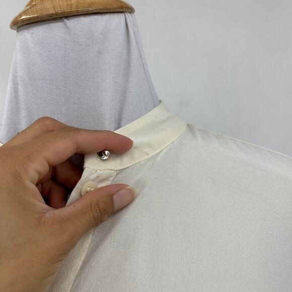 Allsaints Blouse Womens 0 Ivory Silk Sheer Hidden Button Long Sleeve Pleat Back - Picture 3 of 14